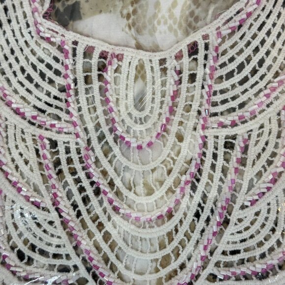 Roamans Pink Boho Top Blouse Beaded Elastic Waist Tassels Crochet Plus Size 22 - Picture 6 of 9